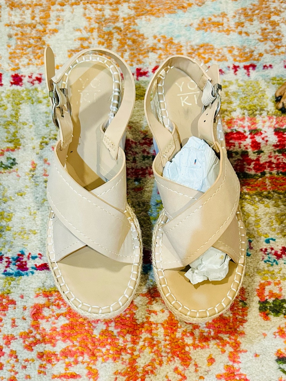 Yoki Nude Crisscross Espadrille Wedge Sandals